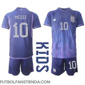 Argentina Lionel Messi #10 Segunda Equipación Niños Mundial 2022 Manga Corta (+ Pantalones cortos)